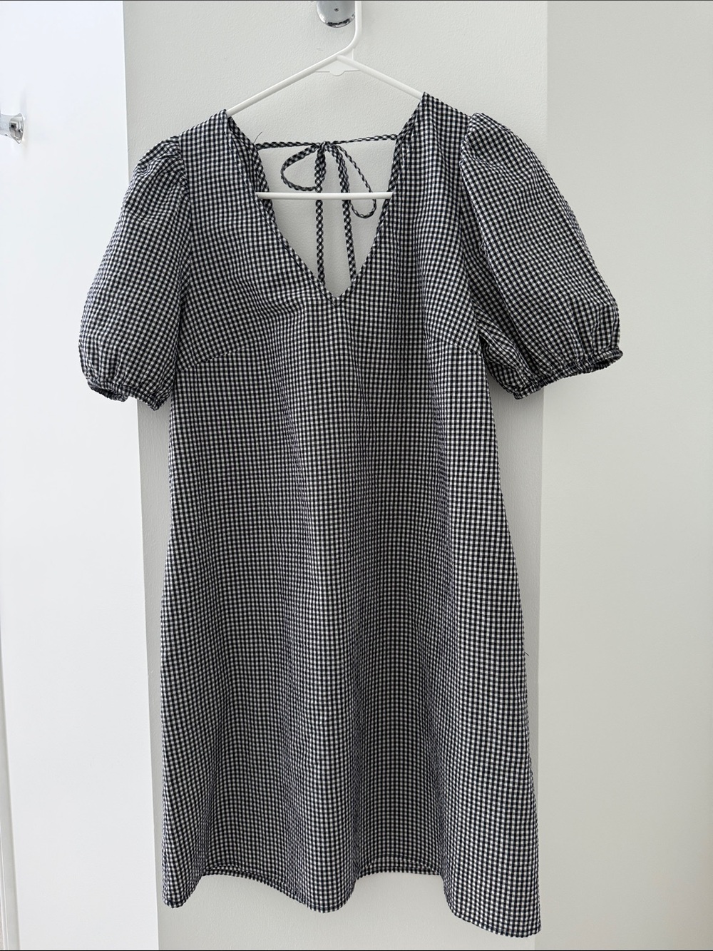 A New Day Black and White Gingham Puff-Sleeve Dress xs